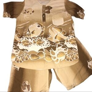 Vintage Tropical Sea Life Short Set 2 Piece Size M-L